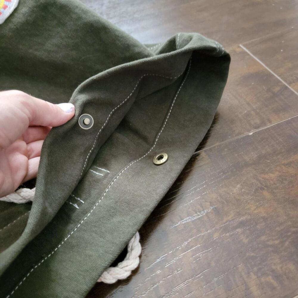 NWT Free People Been There Badge Tote Bag Olive Green Vintage Boho Retro - Picture 6 of 8